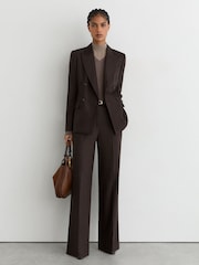 Reiss Chocolate Brown Dawson Wool-Blend Herringbone Double-Breasted Blazer - Image 9 of 10