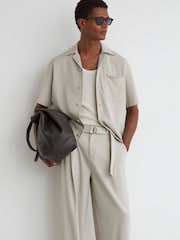 Reiss Light Stone Russo Cuban-Collar Short-Sleeve Shirt - Image 1 of 7