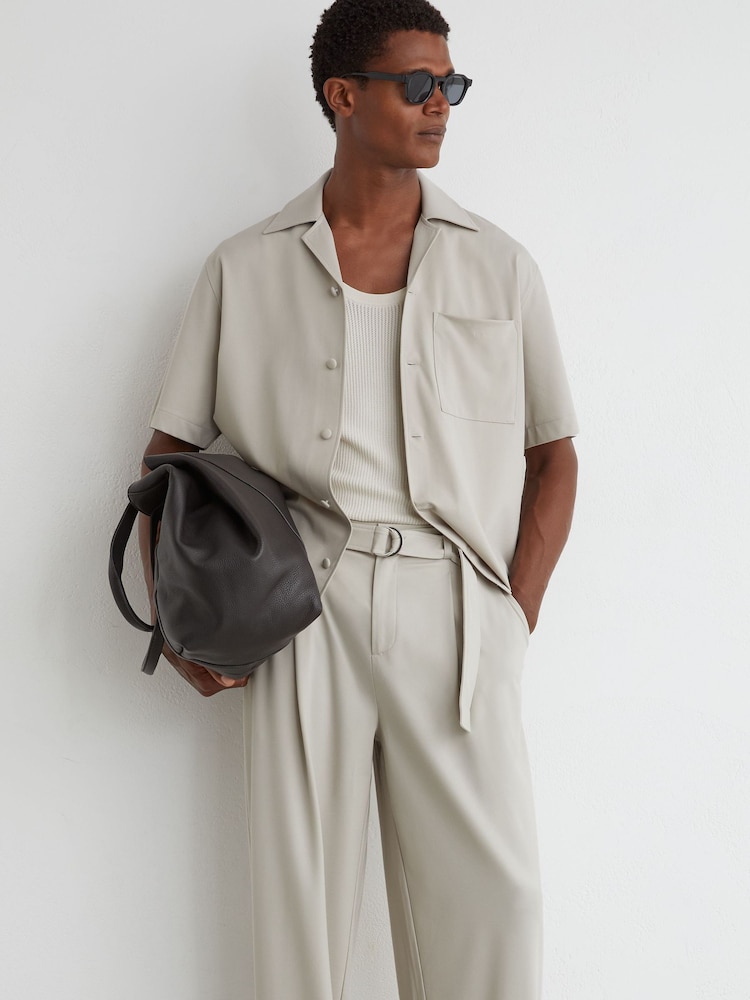 Reiss Light Stone Russo Cuban-Collar Short-Sleeve Shirt - Image 1 of 7