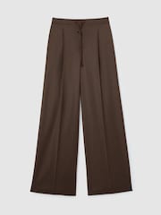 Brązowy Mocha - Reiss Derby Wool-Blend Wide-Leg Drawstring Trousers - Obraz 2 z 8