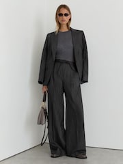 Ciemnoszare - Reiss Derby Wool-Blend Wide-Leg Drawstring Trousers - Obraz 1 z 11