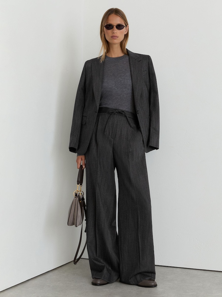 Ciemnoszare - Reiss Derby Wool-Blend Wide-Leg Drawstring Trousers - Obraz 1 z 11