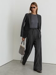 Ciemnoszare - Reiss Derby Wool-Blend Wide-Leg Drawstring Trousers - Obraz 7 z 11