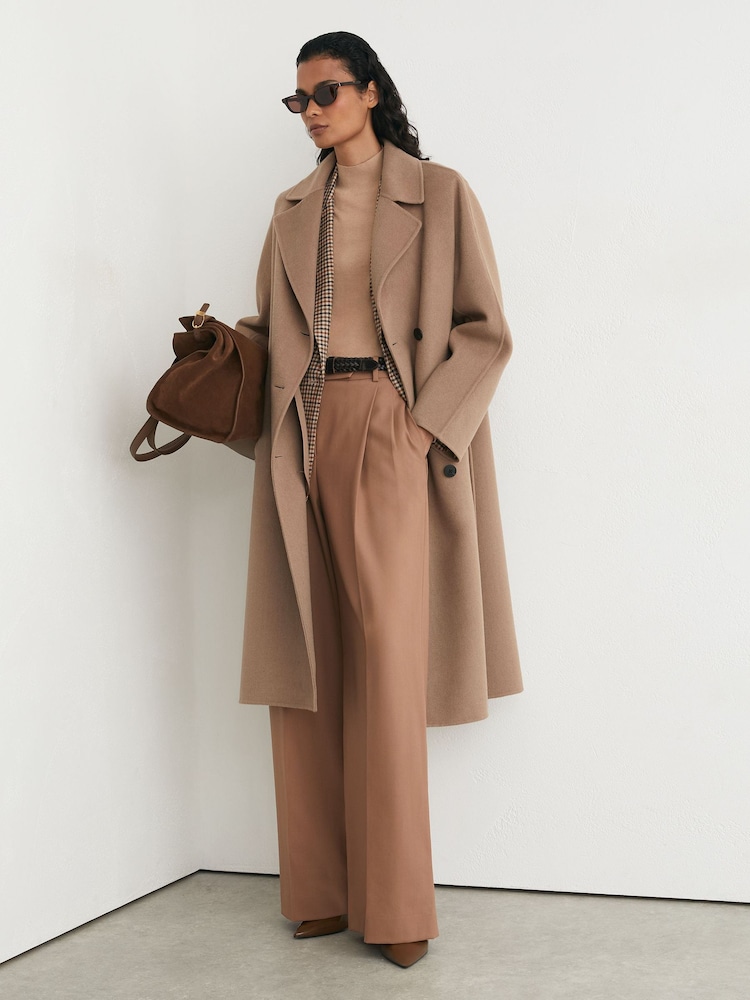 Reiss Camel Marina Petite Wool-Blend Blindseam Double-Breasted Coat - Image 1 of 10 Reiss Camel Marina Petite Wool-Blend Blindseam Double-Breasted Coat - Image 1 of 10
