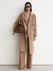 Reiss Camel Marina Petite Wool-Blend Blindseam Double-Breasted Coat - Image 7 of 10