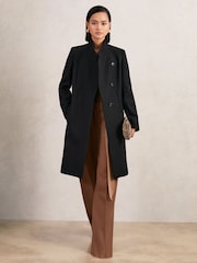Reiss Black Max Tall Wool-Blend Wrapover Mid-Length Coat - Image 4 of 7