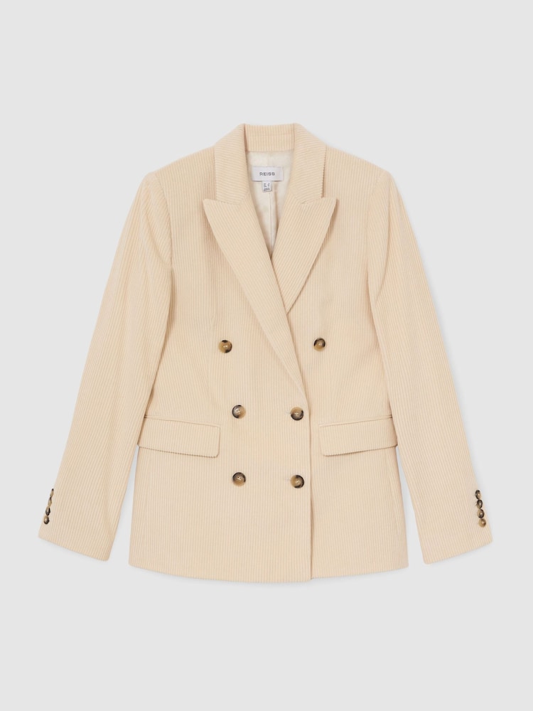 Reiss Cream Sadie Petite Cotton Corduroy Double-Breasted Blazer - Image 2 of 8 Reiss Cream Sadie Petite Cotton Corduroy Double-Breasted Blazer - Image 2 of 8