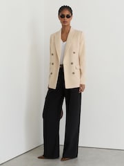 Reiss Cream Sadie Petite Cotton Corduroy Double-Breasted Blazer - Image 3 of 8