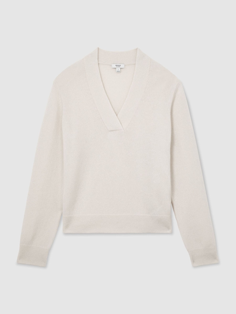Reiss Ivory Blanche 100% Cashmere Shawl-Neck Jumper - Image 2 of 7 Reiss Ivory Blanche 100% Cashmere Shawl-Neck Jumper - Image 2 of 7