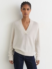 Reiss Ivory Blanche 100% Cashmere Shawl-Neck Jumper - Image 3 of 7