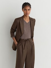 Reiss Mocha Brown Derby Wool-Blend Wide-Leg Drawstring Trousers - Image 4 of 7