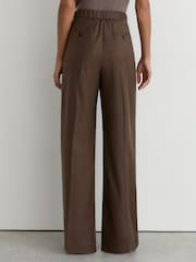 Reiss Mocha Brown Derby Wool-Blend Wide-Leg Drawstring Trousers - Image 5 of 7