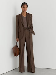 Reiss Mocha Brown Derby Wool-Blend Wide-Leg Drawstring Trousers - Image 6 of 7