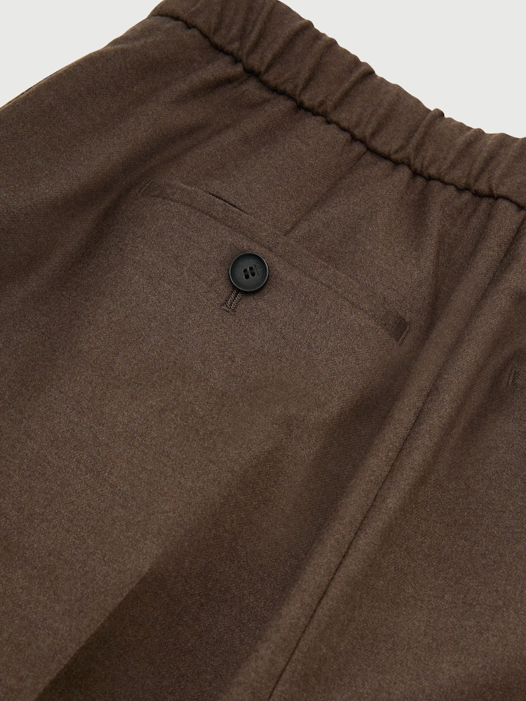 Reiss Mocha Brown Derby Wool-Blend Wide-Leg Drawstring Trousers - Image 7 of 7 Reiss Mocha Brown Derby Wool-Blend Wide-Leg Drawstring Trousers - Image 7 of 7
