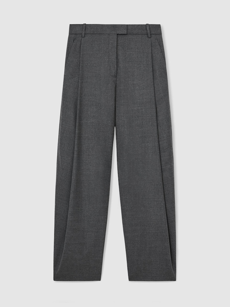 Reiss Grey Aries Wool-Blend Pleated Barrel-Leg Trousers - Image 2 of 10