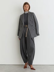 Reiss Grey Aries Wool-Blend Pleated Barrel-Leg Trousers - Image 3 of 10