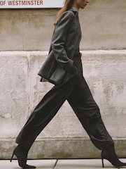 Reiss Grey Aries Wool-Blend Pleated Barrel-Leg Trousers - Image 4 of 10