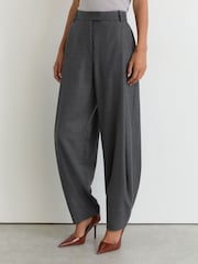 Reiss Grey Aries Wool-Blend Pleated Barrel-Leg Trousers - Image 5 of 10