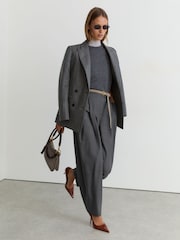 Reiss Grey Aries Wool-Blend Pleated Barrel-Leg Trousers - Image 6 of 10