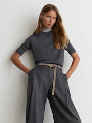 Reiss Grey Aries Wool-Blend Pleated Barrel-Leg Trousers - Image 8 of 10