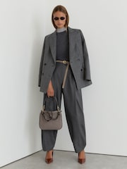 Reiss Grey Aries Wool-Blend Pleated Barrel-Leg Trousers - Image 9 of 10