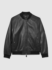 Reiss Strain Leather Bomber Jacket - Image 2 de 8