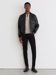 Reiss Strain Leather Bomber Jacket - Image 4 de 8