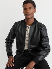 Reiss Strain Leather Bomber Jacket - Image 5 de 8