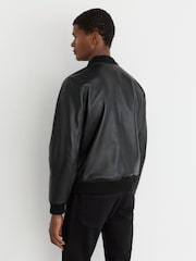 Reiss Strain Leather Bomber Jacket - Image 6 de 8