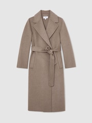 Reiss Neutral Melange Thea Tall Wool-Blend Double-Breasted Blind-Seam Coat with Cashmere - Image 2 of 10