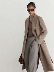 Reiss Neutral Melange Thea Tall Wool-Blend Double-Breasted Blind-Seam Coat with Cashmere - Image 3 of 10