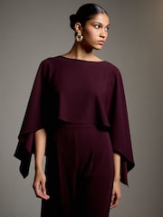 Burgundy Red Occasion Cape Jersey Jumpsuit - Image 2 of 5