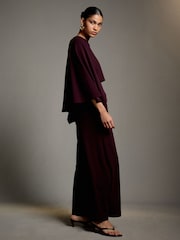 Burgundy Red Occasion Cape Jersey Jumpsuit - Image 3 of 5