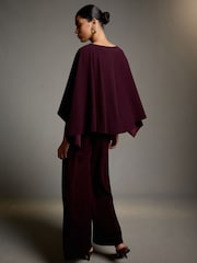 Burgundy Red Occasion Cape Jersey Jumpsuit - Image 4 of 5
