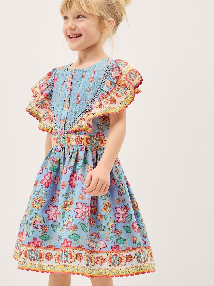 Monsoon Blue Adara Floral Print Broderie Dress - Image 1 of 1 Monsoon Blue Adara Floral Print Broderie Dress - Image 1 of 1