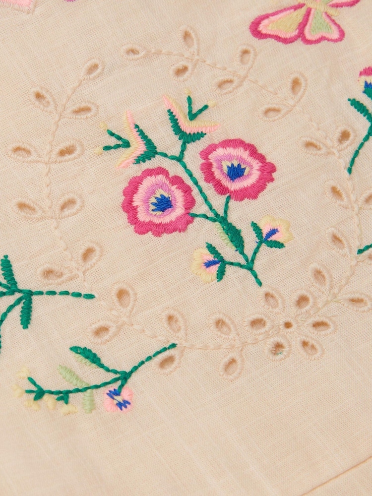 Monsoon Cream Butterfly Embroidered Hanky Hem Dress - Image 2 of 2