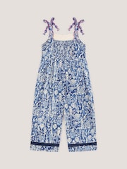 Monsoon Blue Mermaid Print Smocked Culotte Jumpsuit - Image 2 of 3