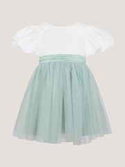 Monsoon Green Baby Puff Sleeve Sateen Tulle Party Dress - Image 2 of 4