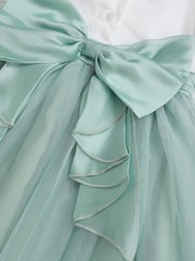 Monsoon Green Baby Puff Sleeve Sateen Tulle Party Dress - Image 4 of 4
