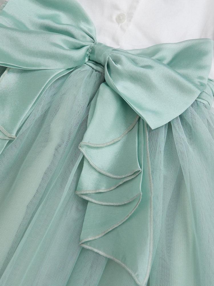 Monsoon Green Baby Puff Sleeve Sateen Tulle Party Dress - Image 4 of 4