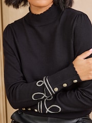 Love & Roses Black High Neck Frogging Detail Knitted Top - Image 5 of 5