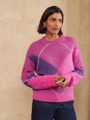 Love & Roses Purple Argyle Cosy Crew Neck Knitted Jumper - Image 1 of 5
