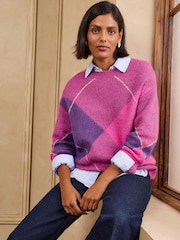 Love & Roses Purple Argyle Cosy Crew Neck Knitted Jumper - Image 2 of 5