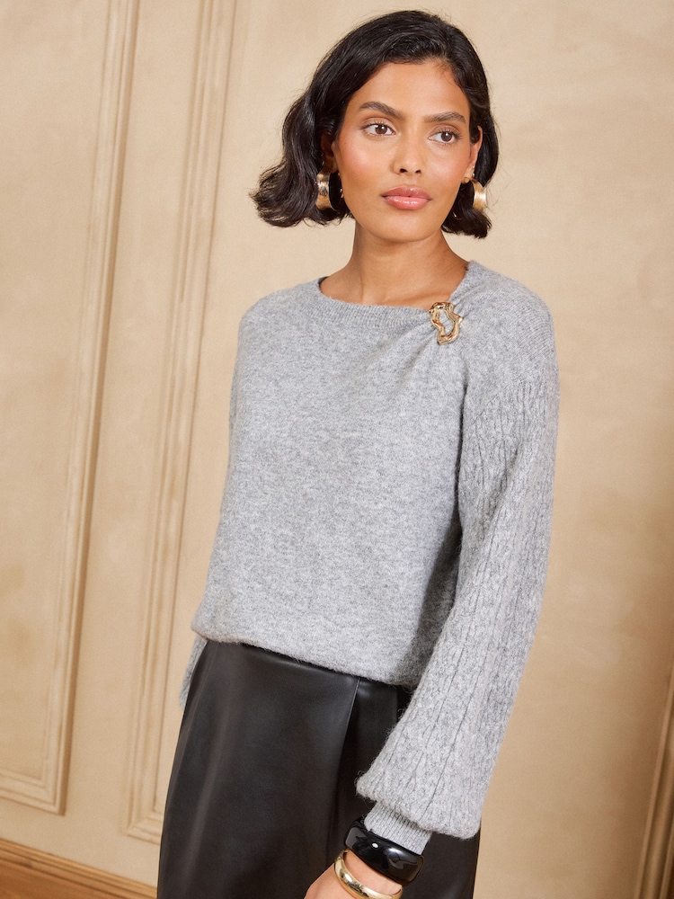 Love & Roses Grey Hardware Detail Cosy Knitted Jumper - Image 1 of 5