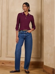 Love & Roses Burgundy Red Collar Detail Long Sleeve Knitted Top - Image 3 of 4
