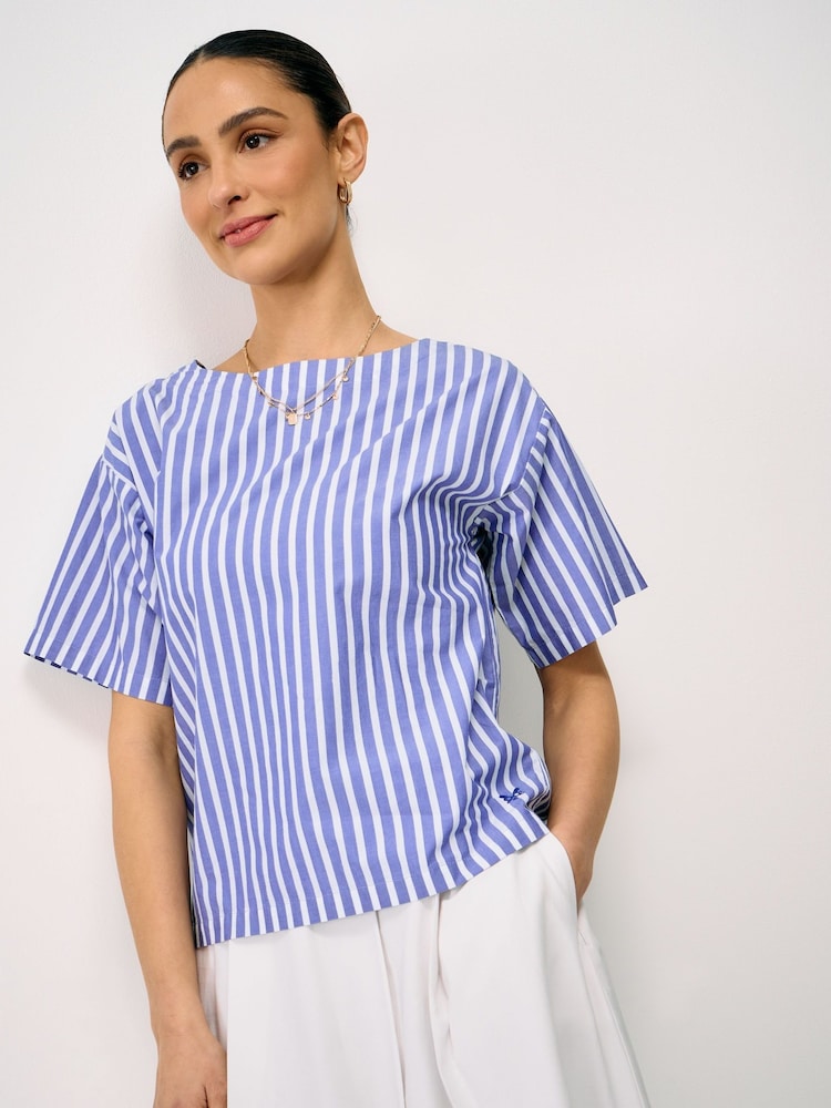 Crew Clothing Blue Leanne Woven Cotton T-Shirt - Image 1 of 5