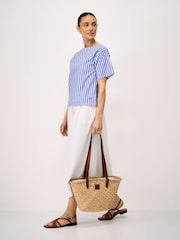 Crew Clothing Blue Leanne Woven Cotton T-Shirt - Image 3 of 5