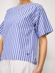 Crew Clothing Blue Leanne Woven Cotton T-Shirt - Image 4 of 5