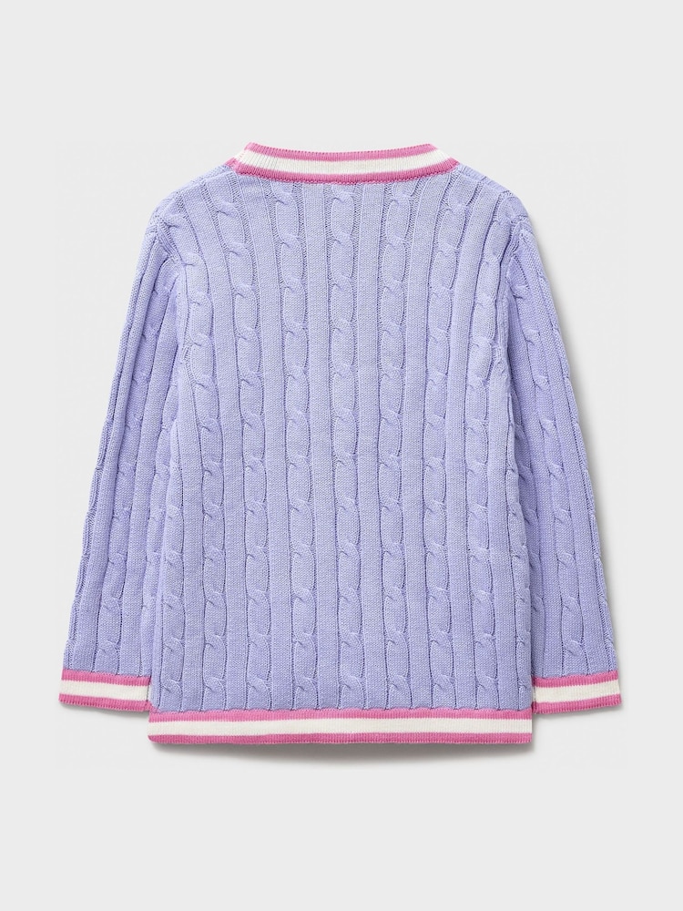 Crew Clothing Purple Cable Cricket Cardigan - Image 2 of 3 Crew Clothing Purple Cable Cricket Cardigan - Image 2 of 3