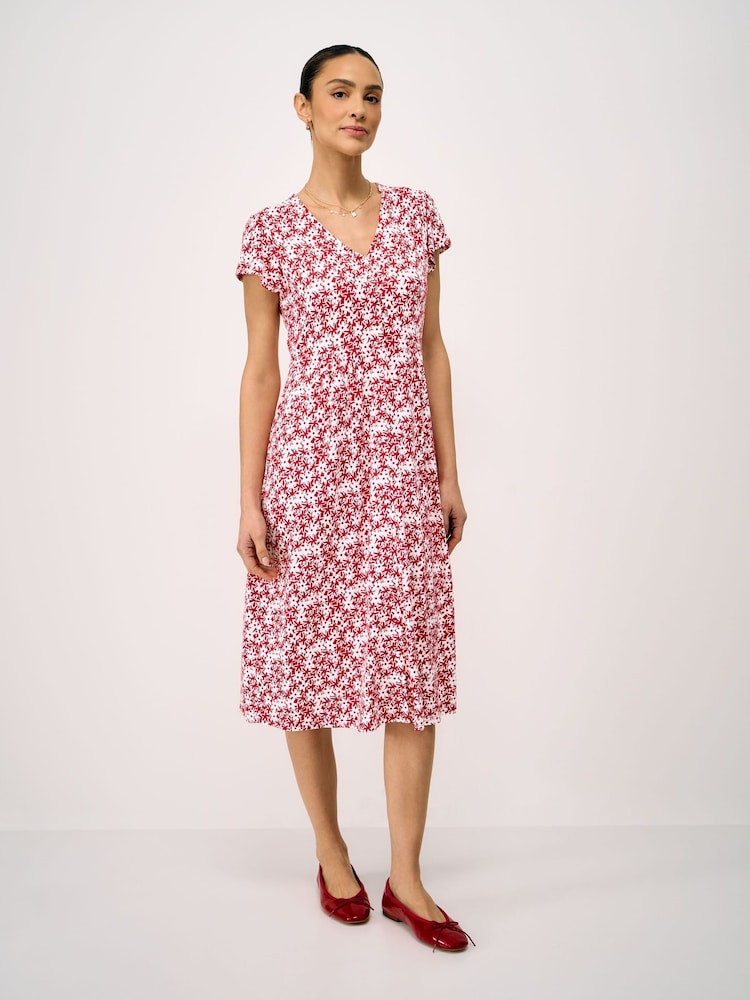 Κόκκινο - Crew Clothing Alyssia Button Through Meadow Floral Jersey Dress - Εικόνα 1 από 5